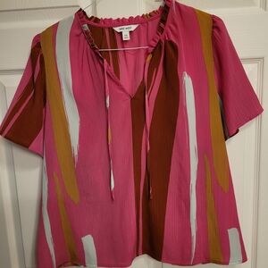 Nine West Pink and Brown Abstract Blouse Sz. 2X